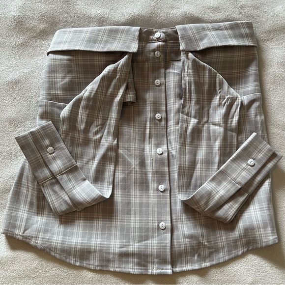 Anthropologie Strapless Front Tie Plaid Buttondown - Picture 5 of 13